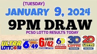 Lotto Result Today 9pm draw January 9 2024 658 649 642 6D Swertres Ez2 PCSOLotto [upl. by Swanhilda]