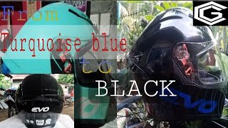 Evo helmet change colorturquoise blue to gloss blackDIY helmet painting [upl. by Cuttie]