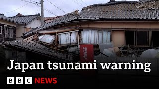 Japan downgrades major tsunami warning after earthquakes  BBC News [upl. by Eselahs51]