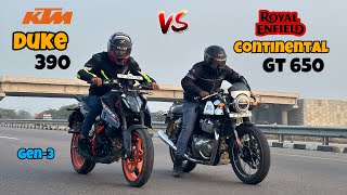 ktm duke 390 gen 3 vs royal enfield continental GT 650  DRAG RACE  shocking result 😱 [upl. by Bollen]