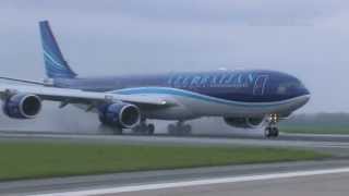 Airbus A340500 Azerbaijan Airlines in Prague 352013 [upl. by Aver]