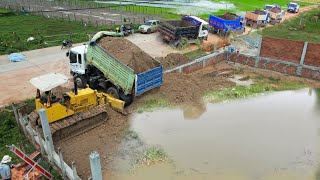 Start New Project Incredible Earthmoving KOMATSU D31 Bulldozer Teams with Trucks to Fill Land [upl. by Crain]