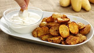 Knusprige Potato Wedges aus dem Ofen mit Sour Cream Sauce  knusprige Ofenkartoffeln mit Schale [upl. by Bronnie]