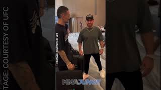 Max Holloway and Alexander Volkanovski have a respectful interaction at UFC 308 hotel 🤝 [upl. by Hairahcez610]