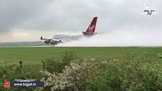 JET BLAST  Virgin Atlantic Boeing 747 TakeOff from Manchester Airport [upl. by Felten]