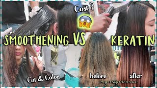 Smoothening vs Keratin Hair Treatment  My Experience  Cost Procedure amp New Colour ThatQuirkyMiss [upl. by Okiam]