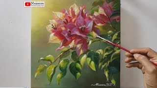 How to Acrylic Painting Bougenville Flowers on Canvas Step by Step Techniques for Beginners Tutorial [upl. by Anib]