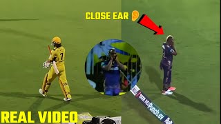 Andre Russell had to close his ears when Ms Dhoni arrived at the crease today msdhoni cskvskkr [upl. by Shien]