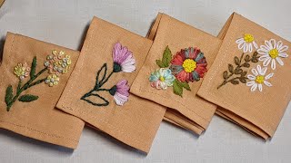 VERY EASY HANDKERCHIEF EMBROIDERY DESIGNS FOR BEGINNERS [upl. by Tirrej]