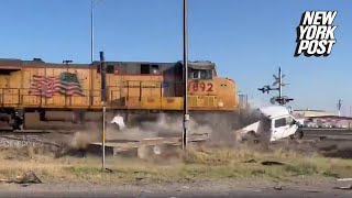 Unbelievable Moment  Texas Train Crash Caught on Camera  New York Post [upl. by Channa]