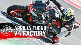 Aprilia Tuono V4 Factory 2021 Review  First Track Ride [upl. by Adnohsed635]