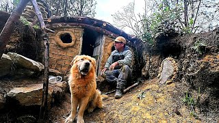 Camping alone Rebuilding survival shelter Bushcraft Camping in the rain [upl. by Gilmore701]