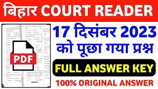 Part 1 Bihar Civil Court 2023 Court Reader Answer Key  Bihar Civil Court Exam Analysis 2023 [upl. by Otero]