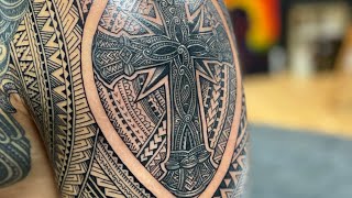 Samoan  cross  tattoo  coverup  polynesian  samoa [upl. by Htebzile]