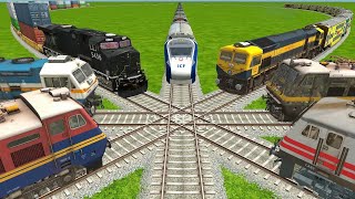 SEVEN RAILGADI 🏗 COUPLING AT DAIMOND RAILROAD TRACKS RISKY RAILROAD TRICKSNTGtrain simulator [upl. by Ahsienroc]