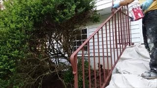 Painting Rusty Wrought Iron Railing  Using Rusty Metal Primer [upl. by Suiratnod]