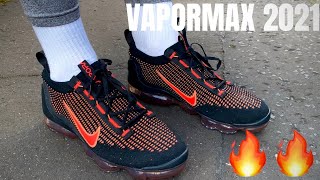 Nike Vapormax 2021 Black amp Crimson  Up Close  On Feet [upl. by Ecnarrot767]