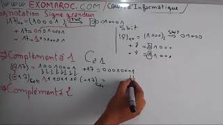 EP 06 Informatique S1codage notation signe grandeur complément à 1 et à 2 darija [upl. by Notsej]