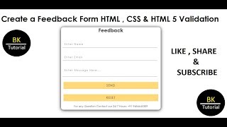 Create a Feedback Form HTMLCSS and HTML5 Validation Part2 by BK Tutorial [upl. by Haidebez]