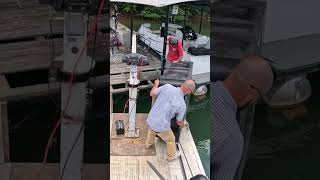 Boat Dock Float Replacement lakelanier lakelife crane boat [upl. by Ferullo656]