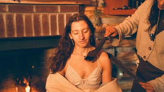 ASMR Scalp Check Massage Feather Sweep amp Hair Braiding 🔥 Real Crackling Fire Sounds Real Person [upl. by Yemiaj]