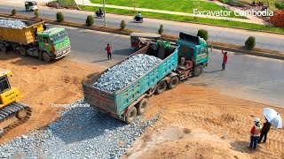 Fantastic Building Standard Foundation Road Construction By Long Dump Trailer And Shantui Bulldozer [upl. by Enilhtak]