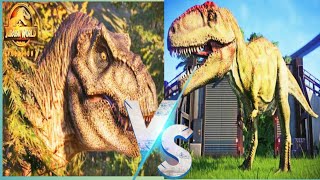 Jurassic world evolution 2  tyrannosaurus rex vs giganotosaurus  dinosaurs battle  57 [upl. by Burget]