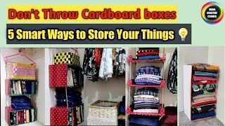 5 Space Saving Closet Organizer ideas from waste Cardboard boxes 5 DIY Wardrobe Organization Ideas [upl. by Iolande]