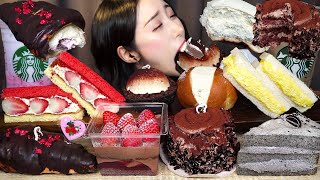 신메뉴 다 털어왔다🍫 스타벅스 딸기 초콜릿 케이크 먹방 ASMR MUKBANGㅣ브리오쉬 티라미수 크로와상 디저트ㅣDESSERT CHOCOLATE CAKE [upl. by Adnamor]