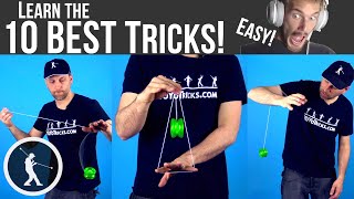 Learn 10 AWESOME Easy Beginner Yoyo Tricks by PewDiePie [upl. by Arual]