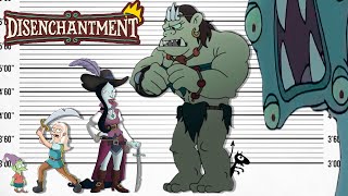 Comparación del tamaño del desencanto  Personajes más grandes del desencanto  Video satisfactorio [upl. by Emmons225]