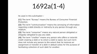 Part Two  FDCPA Fair Debt Collection Practices Act Section 1692a [upl. by Otter]