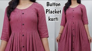 Front Open Plated Kurti Cutting and StitchingFront Button Placket Kurti Cutting and Stitching [upl. by Entruoc]