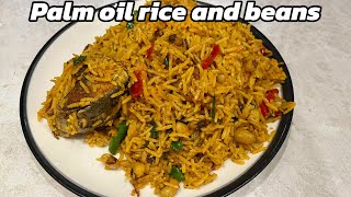 Palm oil Jollof rice and beans  Nigerian palm oil rice and beans recipe  native rice and beans [upl. by Earvin]