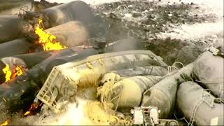 Aerial Footage Fiery Minnesota train derailment prompts evacuations [upl. by Ebsen]