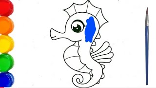 How To Draw Seahorse For Kids And ToddlerDrawing Painting Coloring [upl. by Cordeelia342]