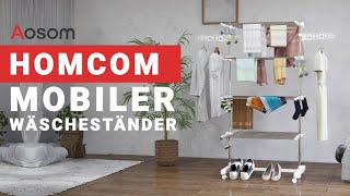 HOMCOM Mobiler Wäscheständer mit Rollen weißsilber 142 x 55 x 172 cm  Aosomde [upl. by Durman]