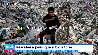 Policías rescatan a joven que amenazaba con lanzarse desde una torre de alta tensión  Crystal [upl. by Nedearb]