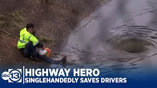 HIGHWAY HERO Faced with flood man singlehandedly saves motorists [upl. by Ocker]