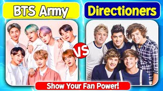 BTS ARMY vs DIRECTIONERS😍  Show Your Fan Base Power  ⚠ Ultimate Music Band Battle Challenge🎶🔥 [upl. by Hartfield558]