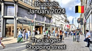 Brussels 🇧🇪 Belgium  City Centre Walking Tour  Largest Shopping Street  Europe 2024 Walk [upl. by Werdnael]