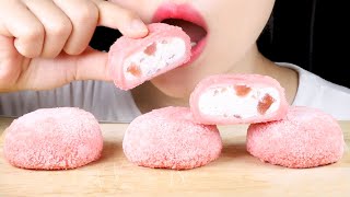 ASMR Strawberry Cream Chapssaltteok  Glutinous Rice Cake Dessert  Eating Sounds Mukbang [upl. by Annaeed]