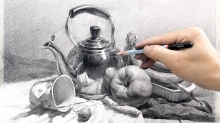 Stilllife drawing with Graphite pencil  drawing  dibujo  رسم طبيعة صامتة  رسم بقلم الرصاص رسم [upl. by Yessej]