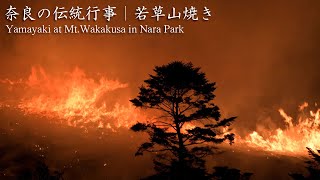 冬の風物詩・奈良の伝統行事「若草山焼き」：Yamayaki Mountain Burning and Fireworks at MtWakakusa in Nara [upl. by Faustus]