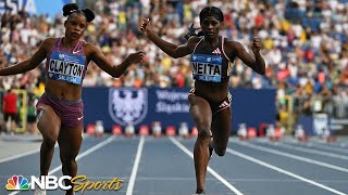 Tia Clayton of Jamaica drops a 1083 to earn her 1st DL 100m victory by just thousanths  NBC Sports [upl. by Mona589]