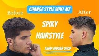 barber shop mens haircut  spiky hairstyle 🎩✂️ [upl. by Stanislas465]