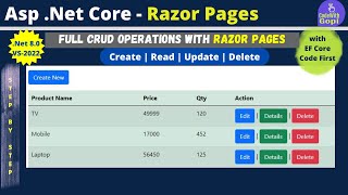 Full CRUD Operations Net Core Razor Pages CRUD  NET 80 Razor Pages using Entity Framework Core [upl. by Alper546]