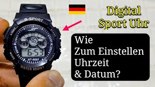 Wie Stellt Man Uhrzeit und Datum ein Digitale Sport Uhr Deutsch 🇩🇪 [upl. by Remos967]