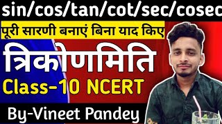 त्रिकोणमिति  trigonometry table trick in hindi  class 10 trigonometry table trick  Vineet Pandey [upl. by Aniez88]