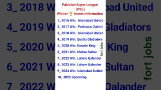 PSL winner 🏆 teams Information ℹ️ question 2024 psl history exampapers education [upl. by Anitsej]